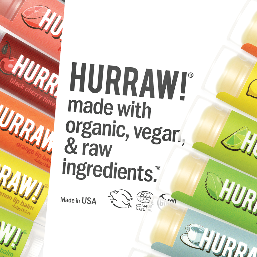 Hurraw! lip balms are made with organic, vegan & raw ingredients in a wide variety of natural flavors.