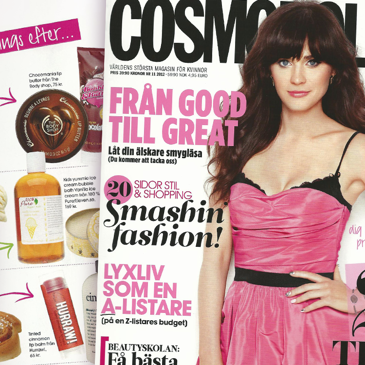 Hurraw! Tinted Lip Balm in COSMOPOLITAN Magazine feature.