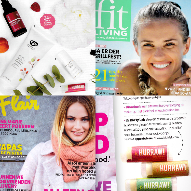 Hurraw! organic lip balms featured in Fit Living and Flair Magazine.